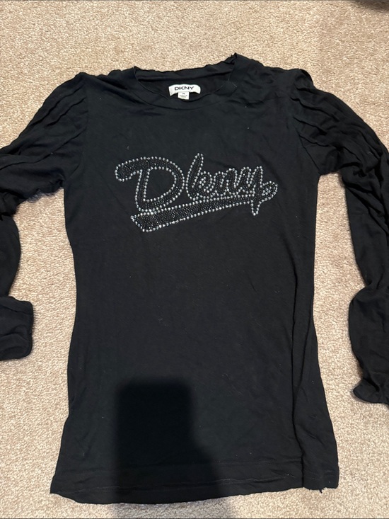 Dkny Other - DKNY Black Rhinestone Script Long Sleeve Tee